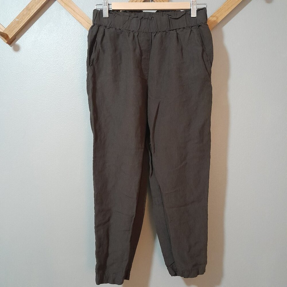 H&M Paper Bag Waist Straight Leg Linen Blend Brown Pants Size 4